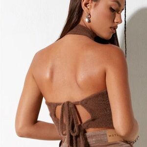 Motel Rocks Brown Halter Crop Top